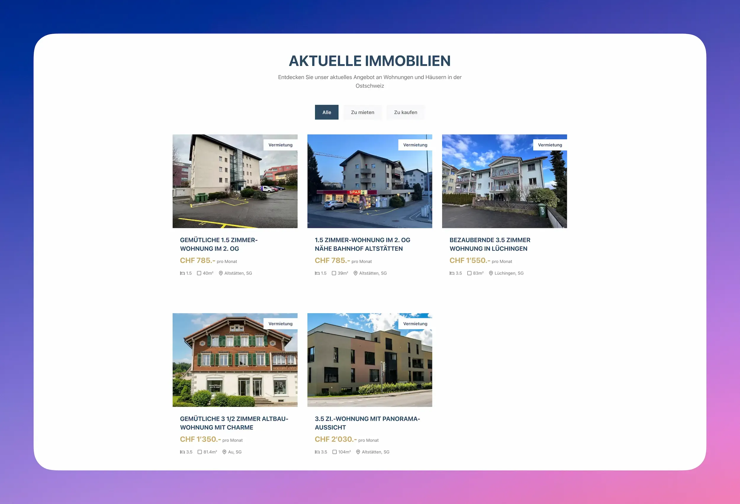 Saetnisbau.ch Immobilien Sektion